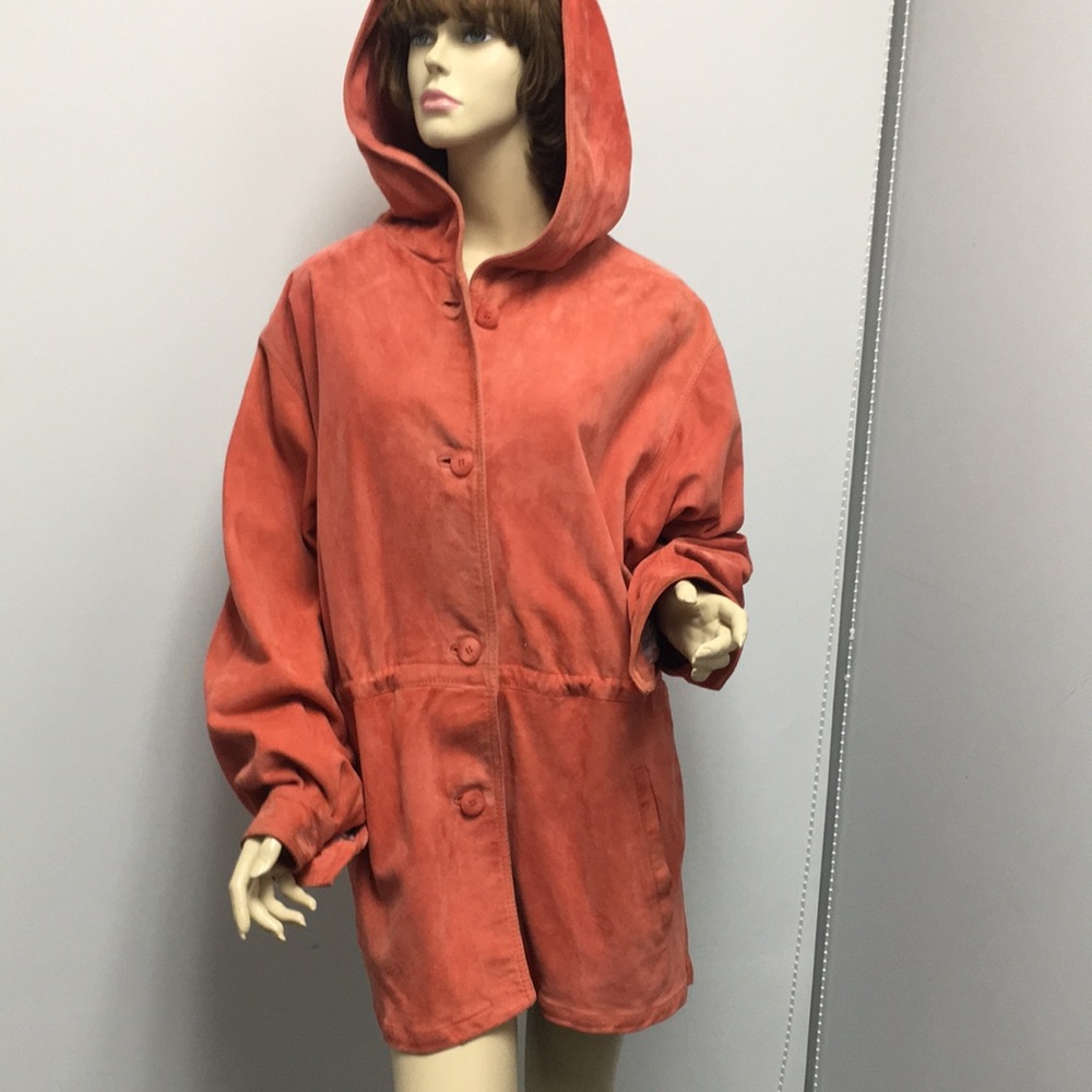 Bally suede hooded jacket peach orange size 10